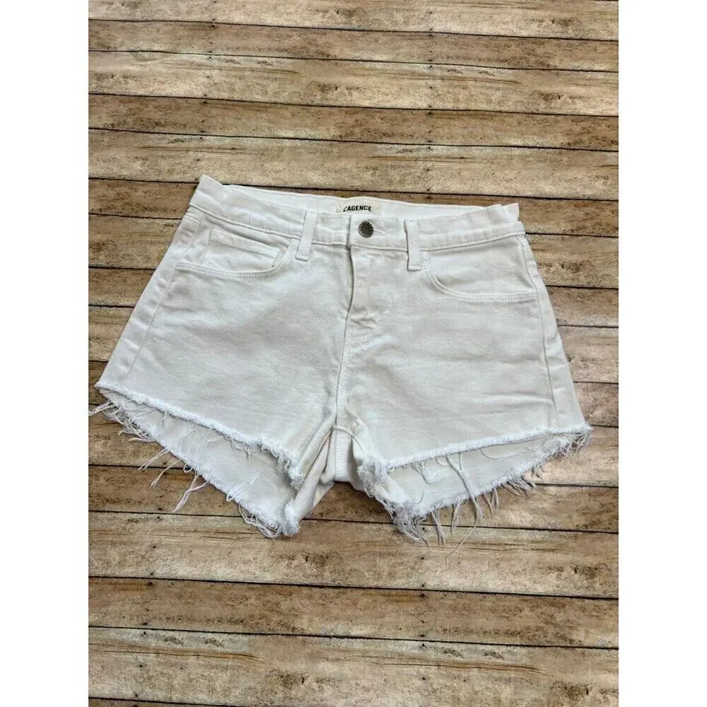 L'Agence Cream Audrey Shorts 25 Mid Rise Vintage White